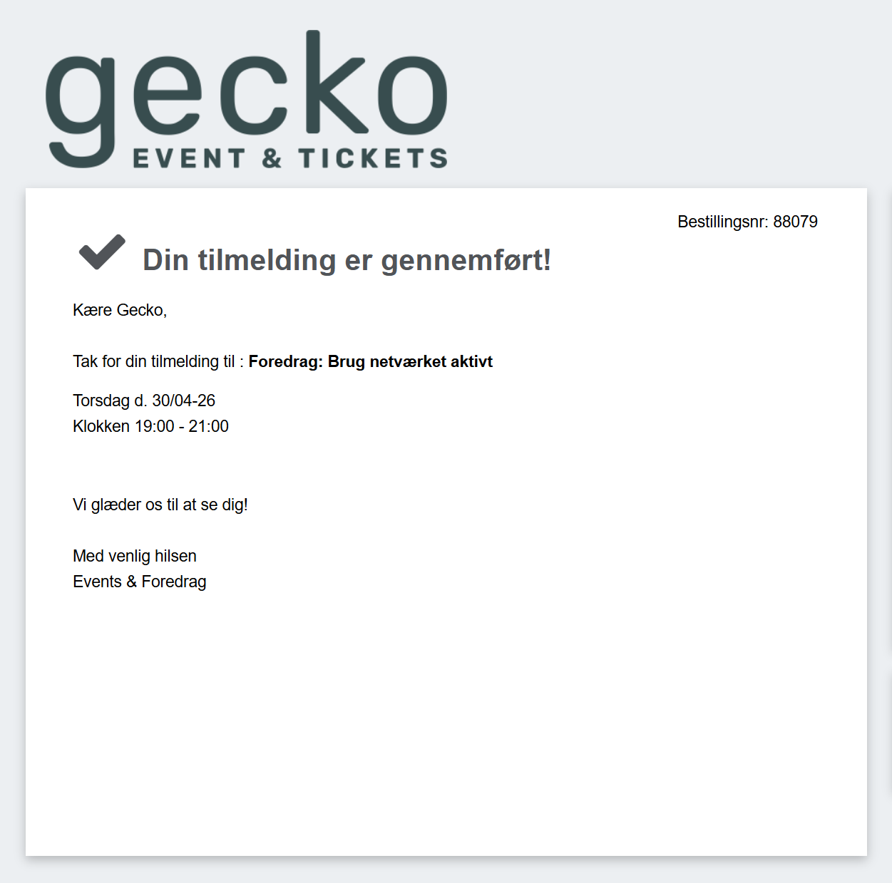 Gecko Event tilmelding