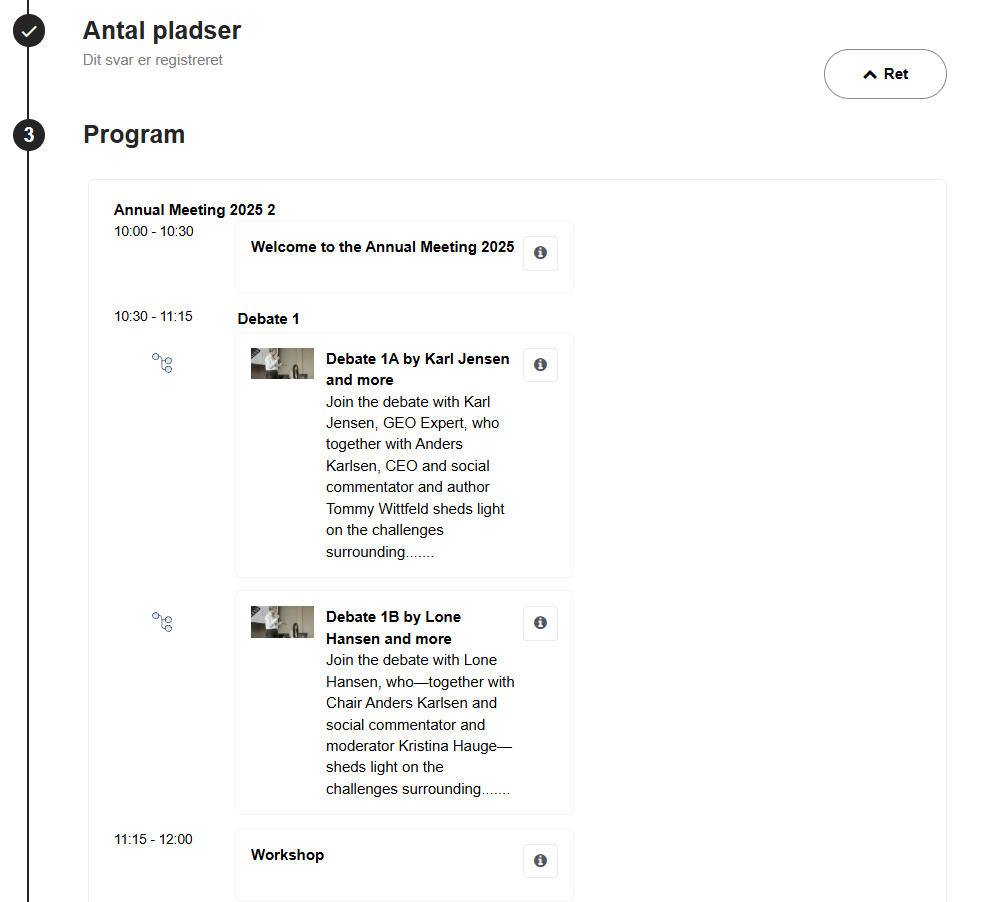 Dagsprogram og sessioner