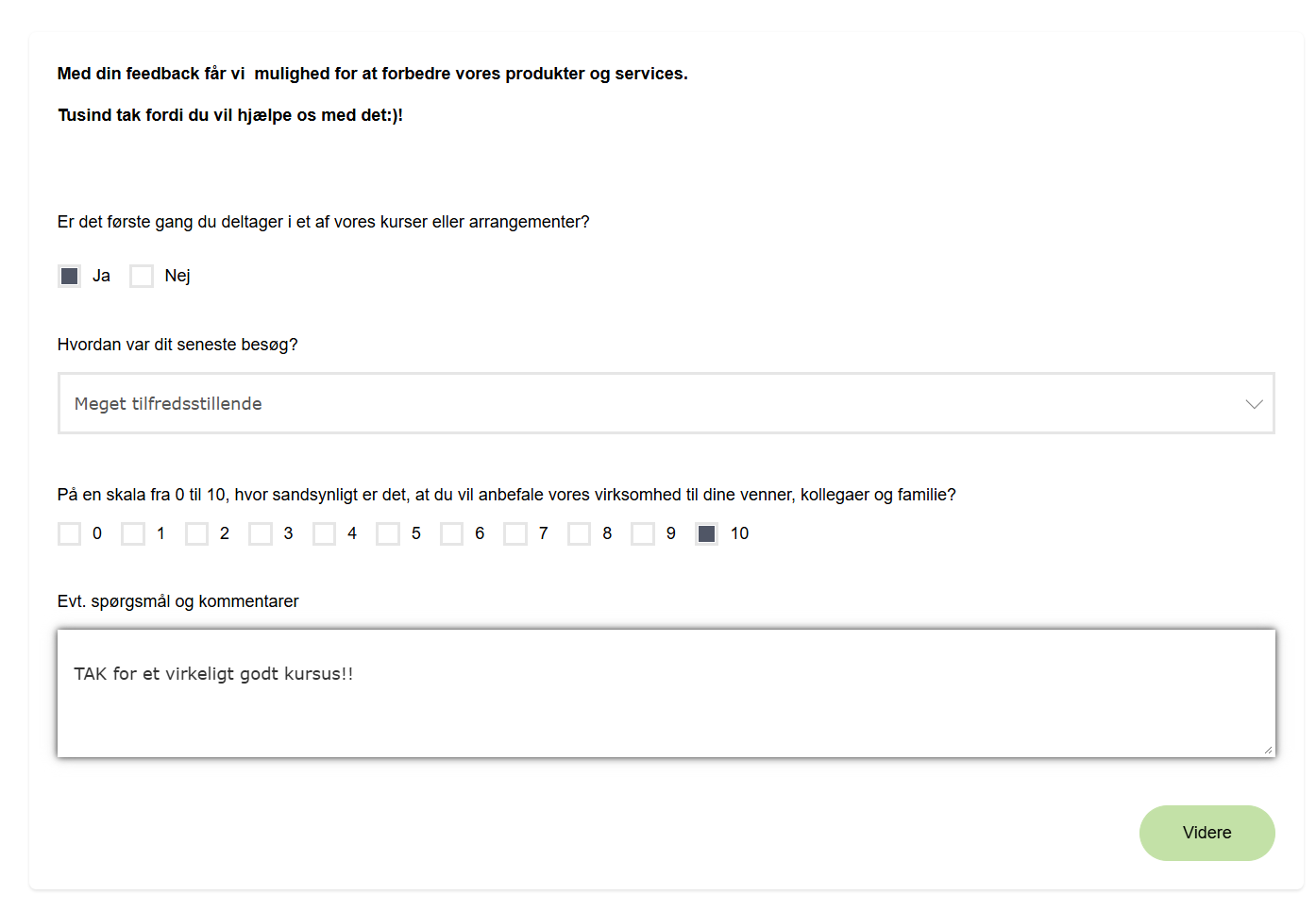 Evalueringsskema til kursusdeltagere