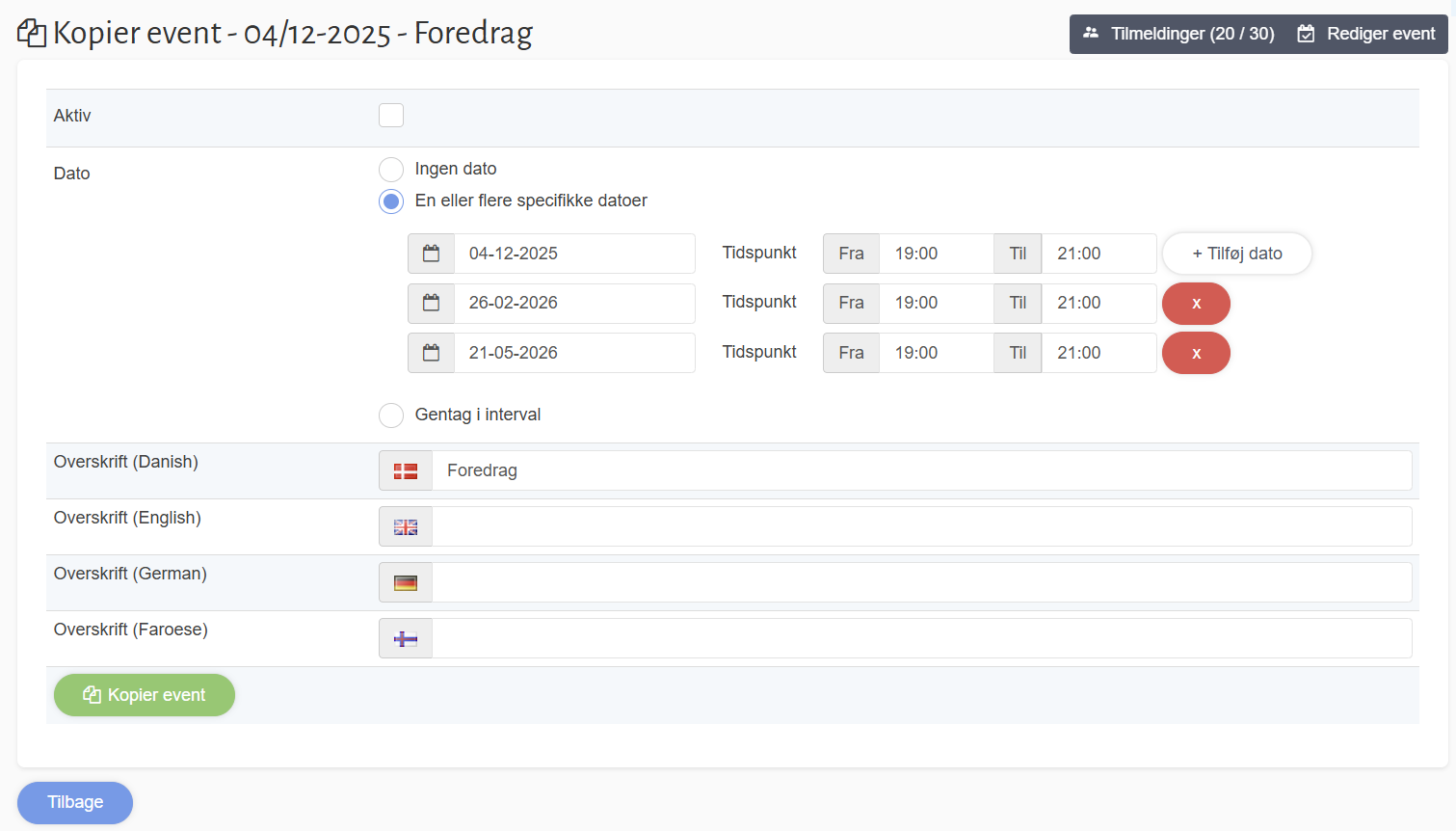 Kopiér events events