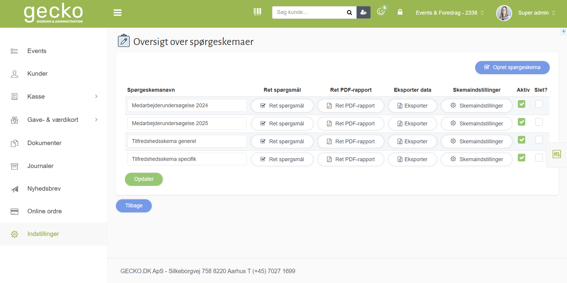 Opret og ret sporgeskema