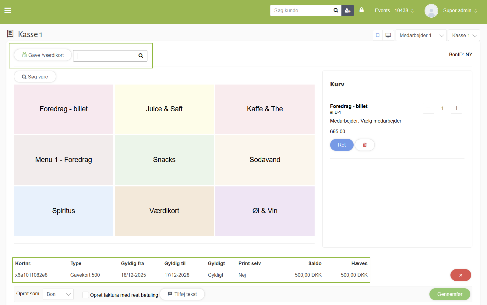 Gavekortbetaling i kassesystemet