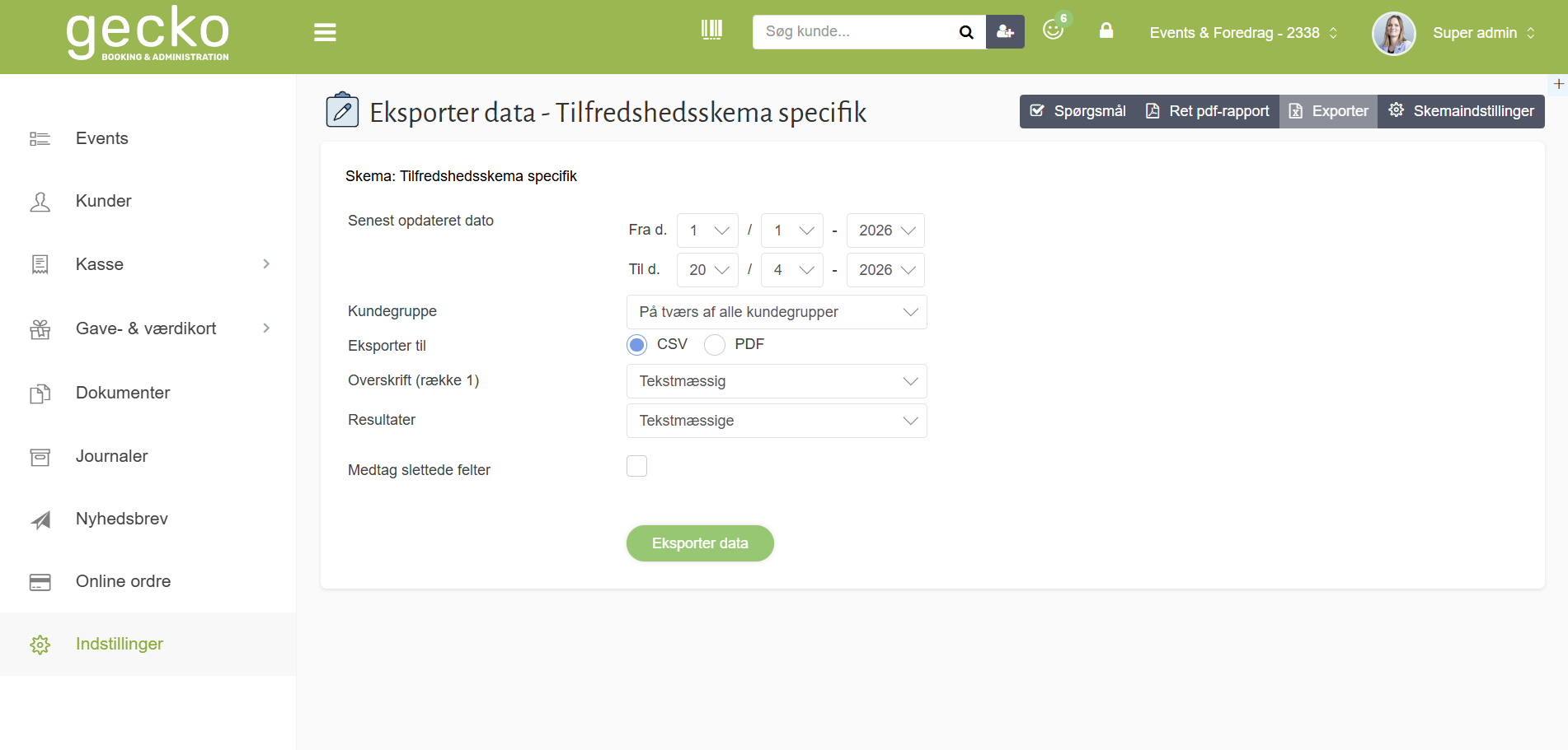Eksporter dine spørgeskemadata