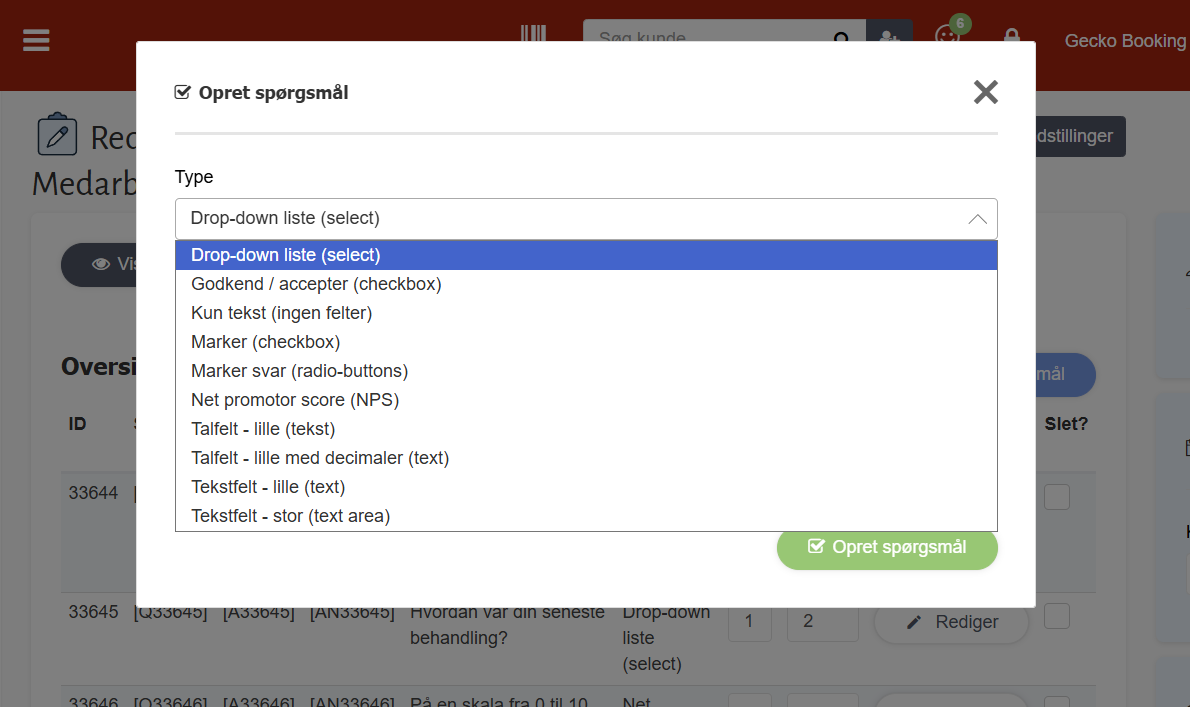 Opret spørgsmål med forskellige svarmuligheder